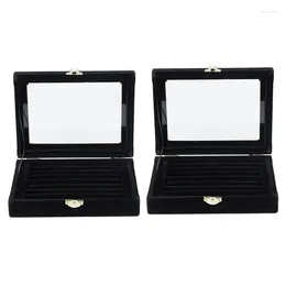 Jewellery Pouches 2X Velvet Glass Ring Earring Display Organiser Box Tray Holder Storage Case Black