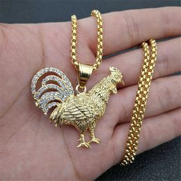 Pendant Necklaces Women's Men's Iced Out Bling Gallic Rooster Pendant Necklace Stainless Steel Animal Necklace French Jewelry Gift For Men/Women T230413