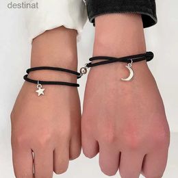 Beaded 2Pcs Fashion Star Moon Magnetic Pendant Couple Bracelets for Women Handmade Rope Chain Bracelet Friendship Minimalist JewelryL24213