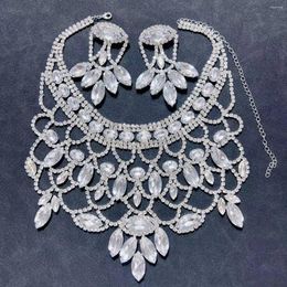 Necklace Earrings Set Fashion Luxury Shiny Rhinestone Exaggerated Large Women's Wedding Jewellery Colourful Crystal Earring
