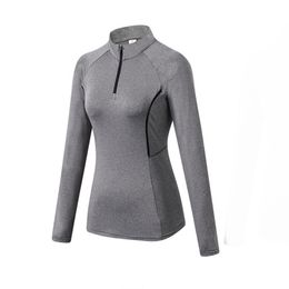 Womens Hoodies Sweatshirts Sports Long Sleeve Fitness Running Yoga Clothes High Elastic Tights Quick Drying Mock Neck Sweater