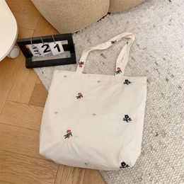 Evening Bags Canvas Shoulder Women's Bag Korean Embroidery Flowers Large Students Bookbag Cloth Tote Shopper Female Handbag For Girls