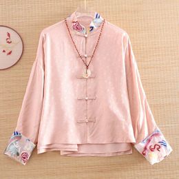 Ethnic Clothing High-end Spring And Summer Chinese Style Embroidery Cotton Blouse Shirt Women Fashion Elegant Loose Lady Top S-XXL