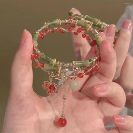 Link Bracelets 2023 Chinese Retro Style Bamboo Maple Fringe Bracelet Ins Couple Hand Jewellery Hanfu Accessory S472