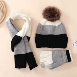 Scarves Wraps Kids Winter Beanie Hat Scarf Gloves Set for 8-15 Years Old Girls Boys Knit Thick Warm Children Hat with Gloves 231114