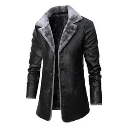 Men s Jackets Men Winter Long Thick Fleece PU Leather Jacket s Streetwear Casual Business Clothing Porcket Coat Outwear 231114