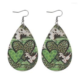 Dangle Earrings Double Side Print PU Leather St Patrick's Day For Women Green Leopard Shamrock Heart Lucky Clovers