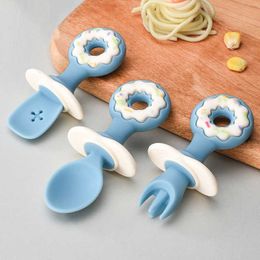 Cups Dishes Utensils 2/3PCS Silicone Baby Soft Spoon Fork Auxiliary Food Toddler Learn To Eat Training Tableware Set Suck Children's Items Accessorie AA230413