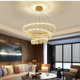 Pendant Lamps Modern Light Luxury Livingroom Hall Crystal Chandelier Art Circle Flowers El Villa Decor Hanging Fixtures