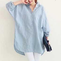 Women's Blouses Shirts Spring Autumn Women White Blouse Tops Casual Loose Linen Blouses Ladies Long Sleeve Shirts Office OL Blusas Oversize AB1332 230414