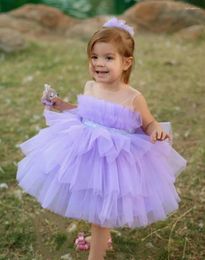 Girl Dresses Handmade Lilac Baby Birthday Dress With Bow Layers Tulle Christmas Party Gown Special Ceremony Vestido Tutu For Girls