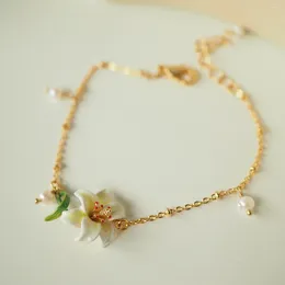 Charm Bracelets Simple Elegant Flower Pearl Bracelet Bangles For Women Cute Lovely White Lily Jewellery Lady Gift Girl Accessories