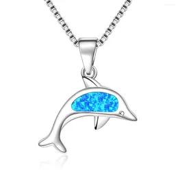 Pendant Necklaces Fire Blue Opal Ocean Dolphin Necklace Pendants Fashion Jewelry For Women Girls Drop