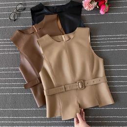 Women's Leather & Faux Chic Style Europe Genuine Belt Vests High Quality Sheepskin Waistcoat C088