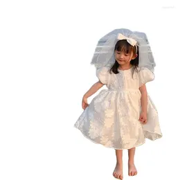 Girl Dresses Summer Dress Children Baby Three Dimensional Flower Princess White Short Sleeve Kids Clothing 2-6 Years