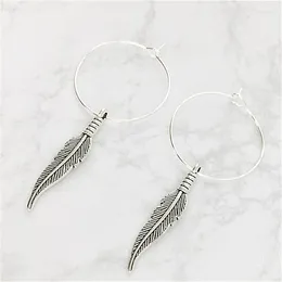 Dangle Earrings Feather Hoop Bohemian Jewellery Boho Festival Jewelry Dainty Hoops 30mm