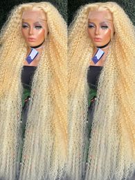 Synthetic s 40 inch Curly 613 Honey Blonde Lace Front Human Hair Loose Deep Wave 13x6 HD Water Colour Transparent Frontal 231114