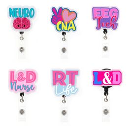 10 Pcs/Lot Custom Key Rings Acrylic Mix Style Badge Reel NEURO Brain CNA RT Life L&D Nurse EEG Tech For Office Supply Nurse Accessories Badge Card