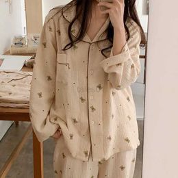 Women's Sleep Lounge Kaii Women's Pyjamas Korean Fashion Sweet 2 Piece Fall Sleepwear Long Sleeve Top Trousers Pijamas Set for Woman Clothing Home zln231115