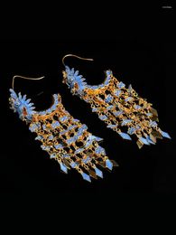 Dangle Earrings Fashion Chinoiserie Chinese Style Sterling Silver Gold-plated Enameling Burnt Blue Dragon For Women Party Dress Gift
