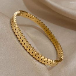 Bangle AENSOA Stylish Simple Geometric Stainless Steel Bracelets Bangles Charm Chic 18K Gold Plated Thin Wrist Jewellery Trend 2023