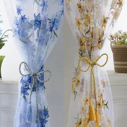 Curtain Delicate Flower Window Tulle Sheer Drape Divider Voile s Living Room Home Bedroom Decor 230414