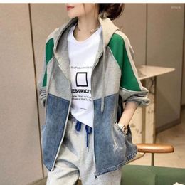 Women's Jackets Hooded Denim Jacket Women Oversized Sweatshirt Cowboy Coat Korean Fashion Spring Autumn Patchwork Casual