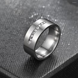 Cluster Rings 8mm Wide Ring For Men Cubic Zirconia White Gold Colour Simple Finger Jewellery Large Size Wholesale Homme Accessories Gifts