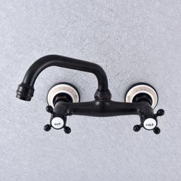 Kitchen Faucets Wet Bar Bathroom Vessel Sink Faucet Black Oil Rubbed Brass Wall Mounted Swivel Spout Mixer Tap Dual Cross Handles Msf732