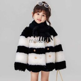 Down Coat 100% Wool Winter Children's Fur Coat Double Breasted Colour Matching Design Kids Thciker Warm Lambswool Jacket For Girls A3151 J231115