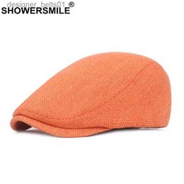 Berets SHOWERSMILE Flat Caps for Men Cotton Linen Duckbill Ivy Cap Women Vintage Solid Orange Casual Autumn Beret Cabbie Cap UnisexL231115