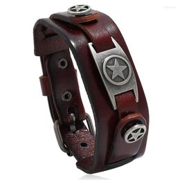 Bangle Jessingshow Brown Black Bracelet For Men Women Genuine Leather Bracelets & Bangles Five Pointed Star Alloy Accessories Jewellery