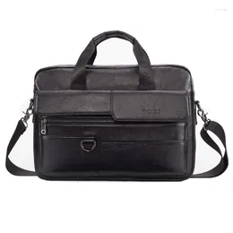 Briefcases Genuine Leather Men's Briefcase First Layer Cowhide Messenger Bag Men Tote Handbag Business Casual Laptop Male Shoulder