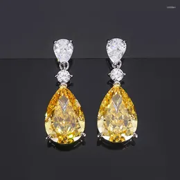 Stud Earrings Spring Qiaoer 925 Sterling Silver Yellow Cubic Zirconia Drop Earring Women For Wedding Colour Elegant Lady Jewellery