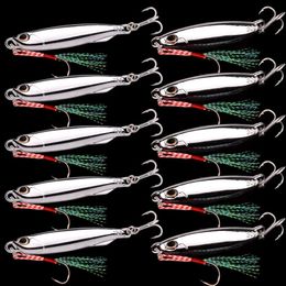 Fishing Hooks 10PC lot Metal Cast Jig Spoon 10g 15g 20g 30g 40g Lures set With Hook Casting Jigging Fish Sea Bass Lure Artificial Bait 231115