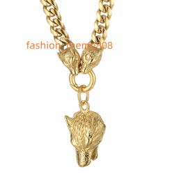 Kalen Mens 650mm Stainless Steel Wolf Head Closure Cuban Necklace and Pendant