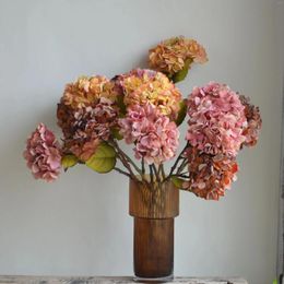 Decorative Flowers 24.5" Fall Vintage Dried Look Hydrangeas-Dusty Pink Orange Brown Autumn Colors Home/Wedding Decorations DIY Florals Gifts