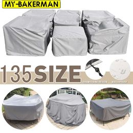 New 210D Heavy duty Waterproof Patio Furniture Cover Rectangular Garden Rain Snow Outdoor Cover for Sofa Table Chair Wind-Proof