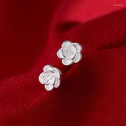 Stud Earrings Delicate White Camellia Flower For Women Party Elegant Mini Versatile Petal Jewelry Girl Gift