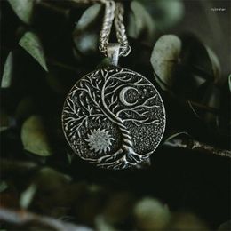 Pendant Necklaces Retro Style Branches And Leaves Tree Of Life Sun Moon Trend Men's Women's Texture Necklace Gift Jewelry