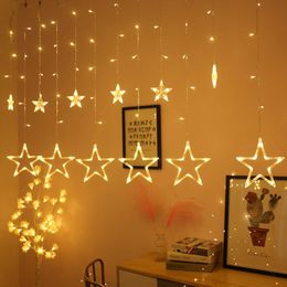 Strings 2.5M 220V LED Christmas Star Garland Curtain Light Outdoor String Fairy Lamp For Xmas Tree Holiday Wedding Year DecorLED