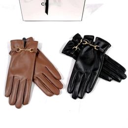 Women Gloves Leather Designer Gloves Five Fingers Warm Winter Gloves for Women Solid Color Autumn and Winter Fleece Outdoor Leather Gloves 2 Colors