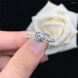 Cluster Rings Certified 1CT Round Moissanite Diamond Anniversary Ring For Women Solid 18K White Gold AU750 Finger Lady