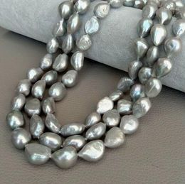 Chains 9-10mm 3 Strands Cultured Grey Baroque Pearl Necklace 17''-19"