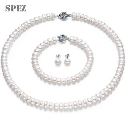 Wedding Jewelry Sets Natural Pearl Sets 8-9mm Freshwater Pearl Jewelry Set 925 Silver Earrings Diamond Necklace Bracelet For Women Wedding Gift 231115