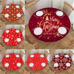 Table Cloth Christmas Fitted Round Tablecloth Santa Claus Snowman Background Table Covers Elastic Edge Table Clothes for Dining Table Party 231115