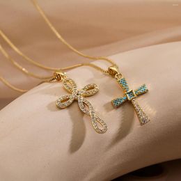 Pendant Necklaces Mafisar Classic Delicate Gold Plated Zircon Cross Necklace High Quality Fashion Charm Copper For Women Jewellery Gift