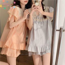 Womens Sleepwear Fashion Summer Women Cute Lace Slip Home Wear Princess Style Nightwear Beauty Gift for Ladies VNeck 2Pcs Loungewear 230414