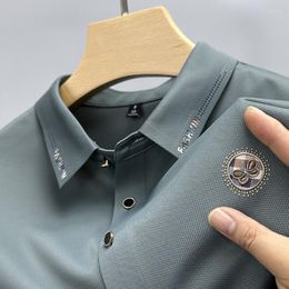 Men's Polos Premium Ice Silk Breathable Short Sleeve Men's Polo Shirt 2023 Summer Fashion Butterfly Embroidery Casual Traceless T-shirt