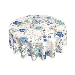 Table Cloth Spring Summer Floral Tablecloth Butterfly Bird Flower Tablecloth 60 Inch Round Table Clothes Winter French Blue and Grey 231115